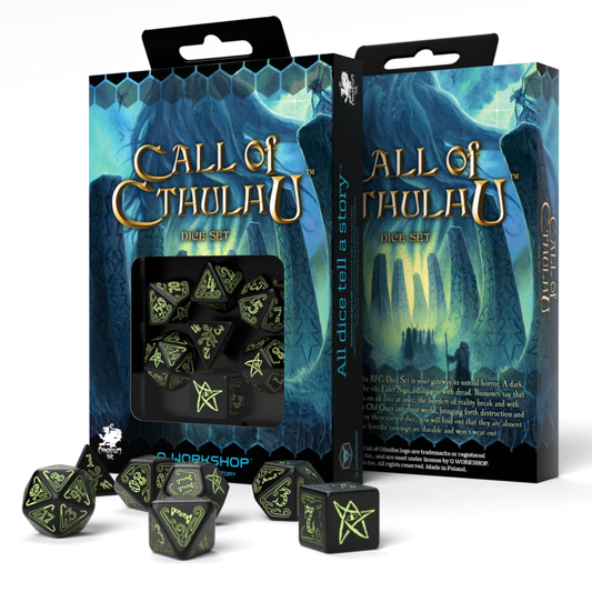 Set di dadi Call Of Cthulhu nero e fluorescente