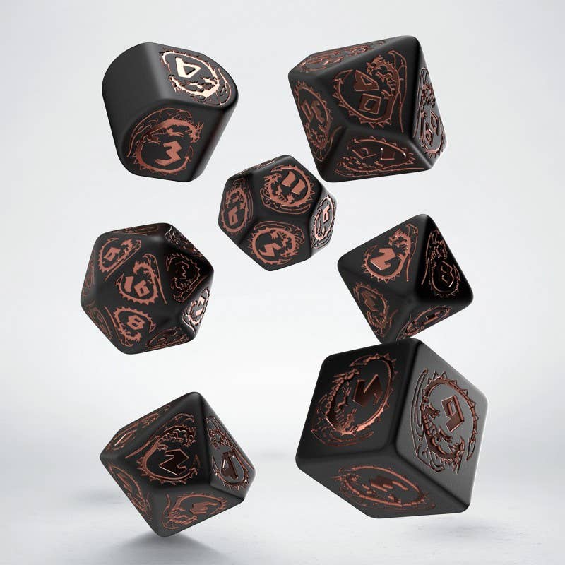 Set di dadi moderni Dragons nero e rame