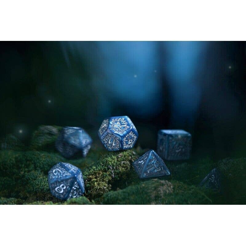 Set di dadi Elvish Q-Workshop in cobalto e argento