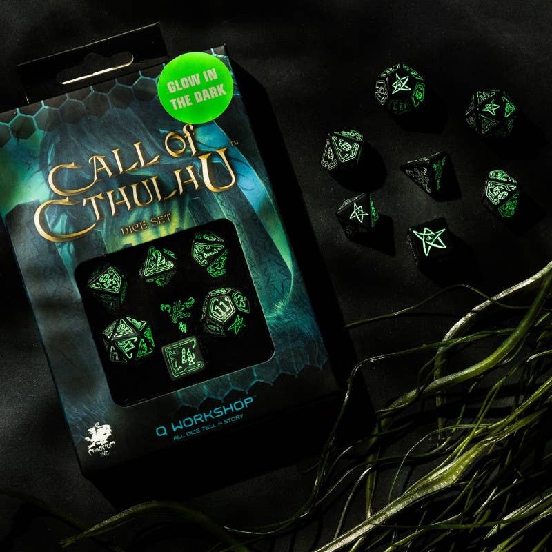 Set di dadi Call Of Cthulhu nero e fluorescente
