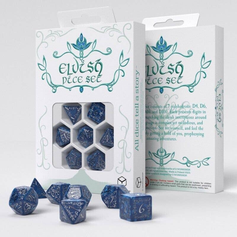 Set di dadi Elvish Q-Workshop in cobalto e argento
