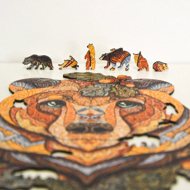 Forest Bear Jigsaw, scatola A4 Premium - Puzzle Mandala in Legno 150pz.