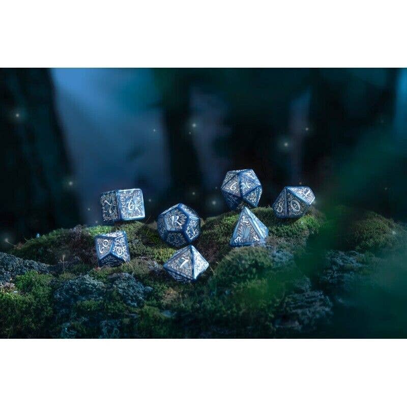 Set di dadi Elvish Q-Workshop in cobalto e argento