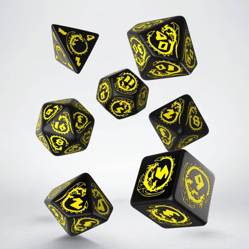 Set di dadi RPG Dragons nero e giallo