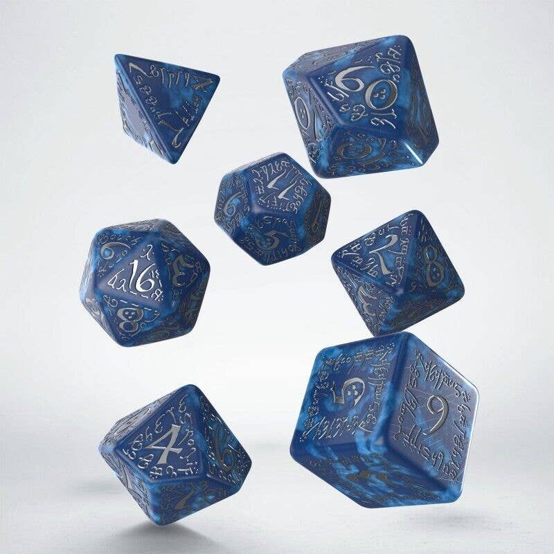 Set di dadi Elvish Q-Workshop in cobalto e argento