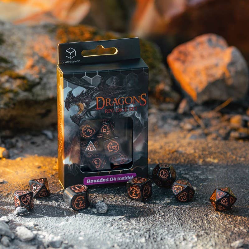 Set di dadi moderni Dragons nero e rame