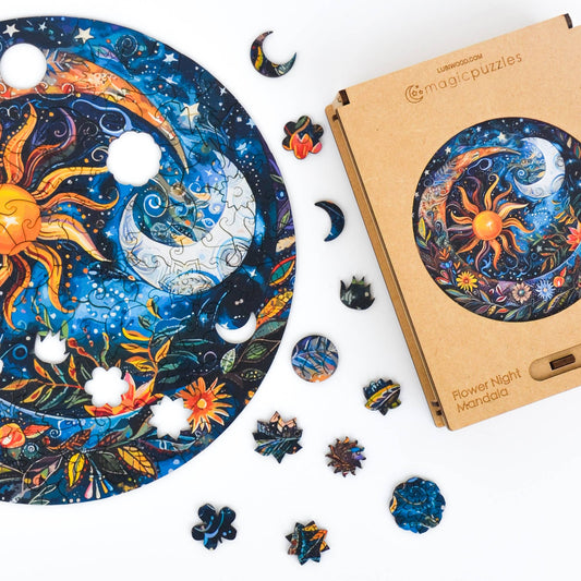 Scatola premium per puzzle Flower Night Mandala, formato A4