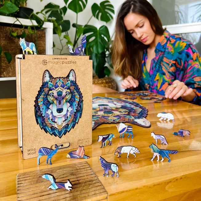 Scatola premium A4 Wild Wolf Jigsaw - Puzzle Mandala in Legno 145 pz.