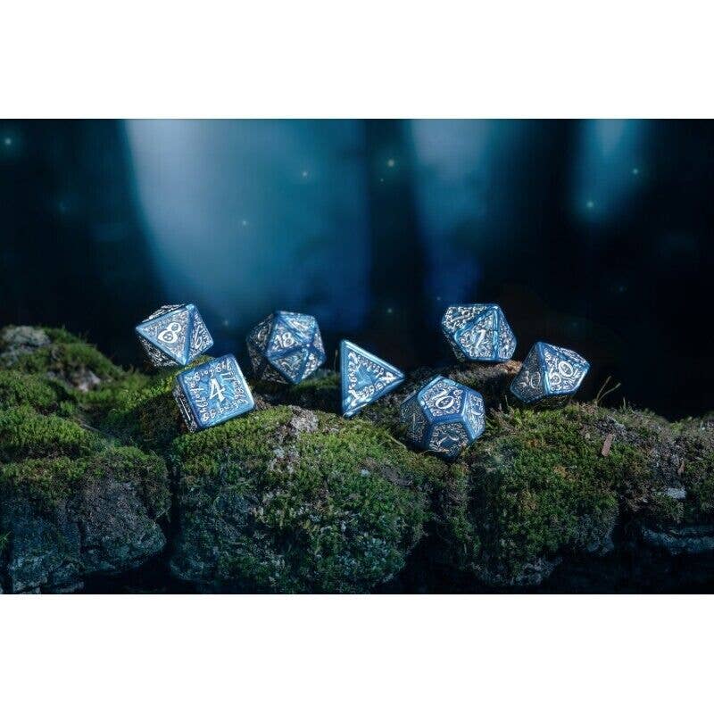 Set di dadi Elvish Q-Workshop in cobalto e argento