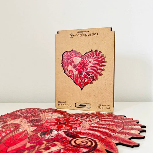 Puzzle mandala a forma di Cuore, formato A4, confezione premium- Puzzle in Legno 150 pz.