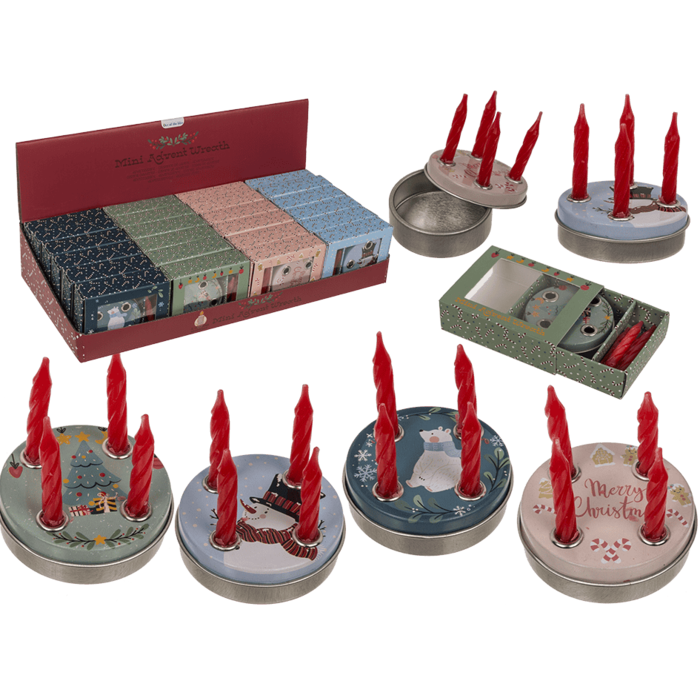 Mini ghirlanda dell'avvento, 4 mini candele con base,