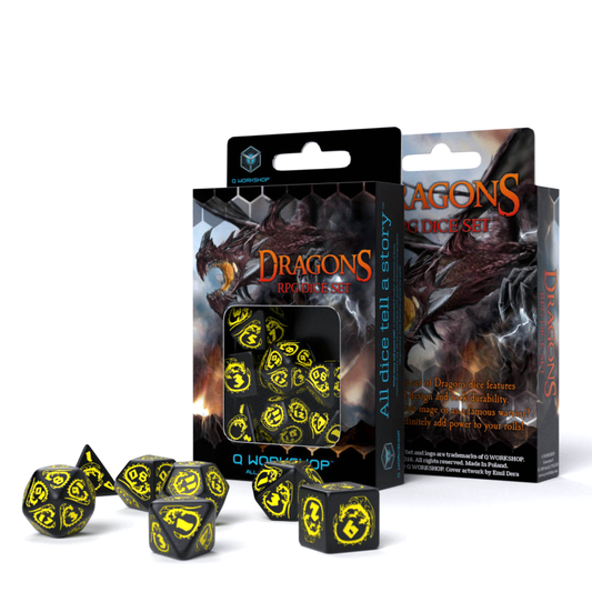 Set di dadi RPG Dragons nero e giallo