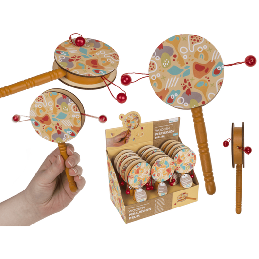 Tamburo a percussione in legno, 16 x 7,5 cm,