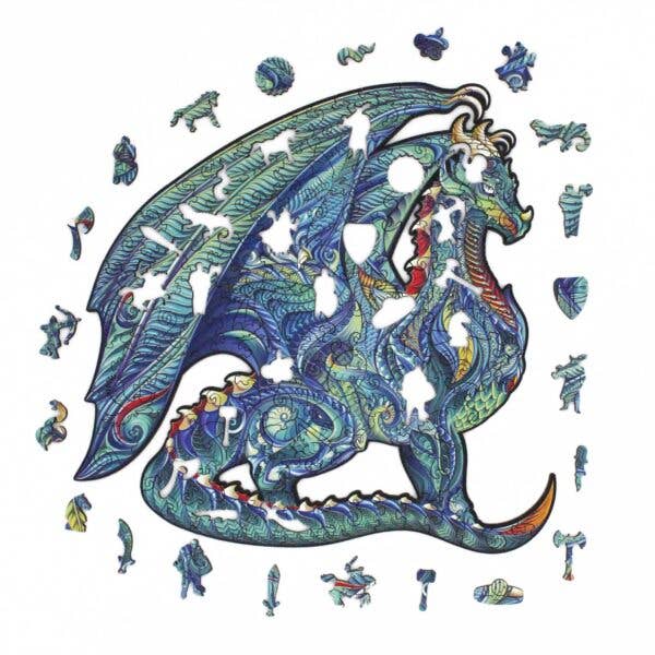 Puzzle in legno con drago, taglia M, 150 pezzi, puzzle fantasy