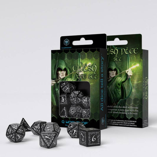 Set di dadi Elvish in bianco e nero