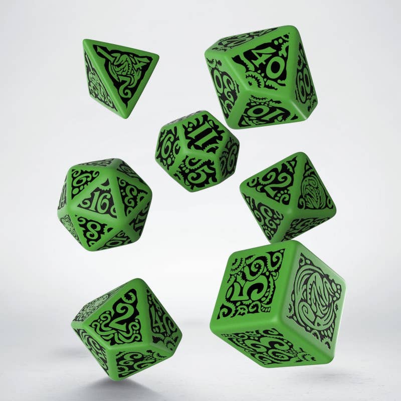 Set di dadi Cthulhu Coc The Outer Gods verde e nero