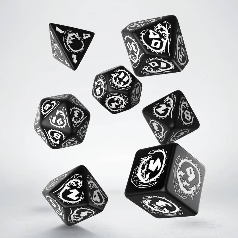 Set di dadi RPG Dragons nero e bianco