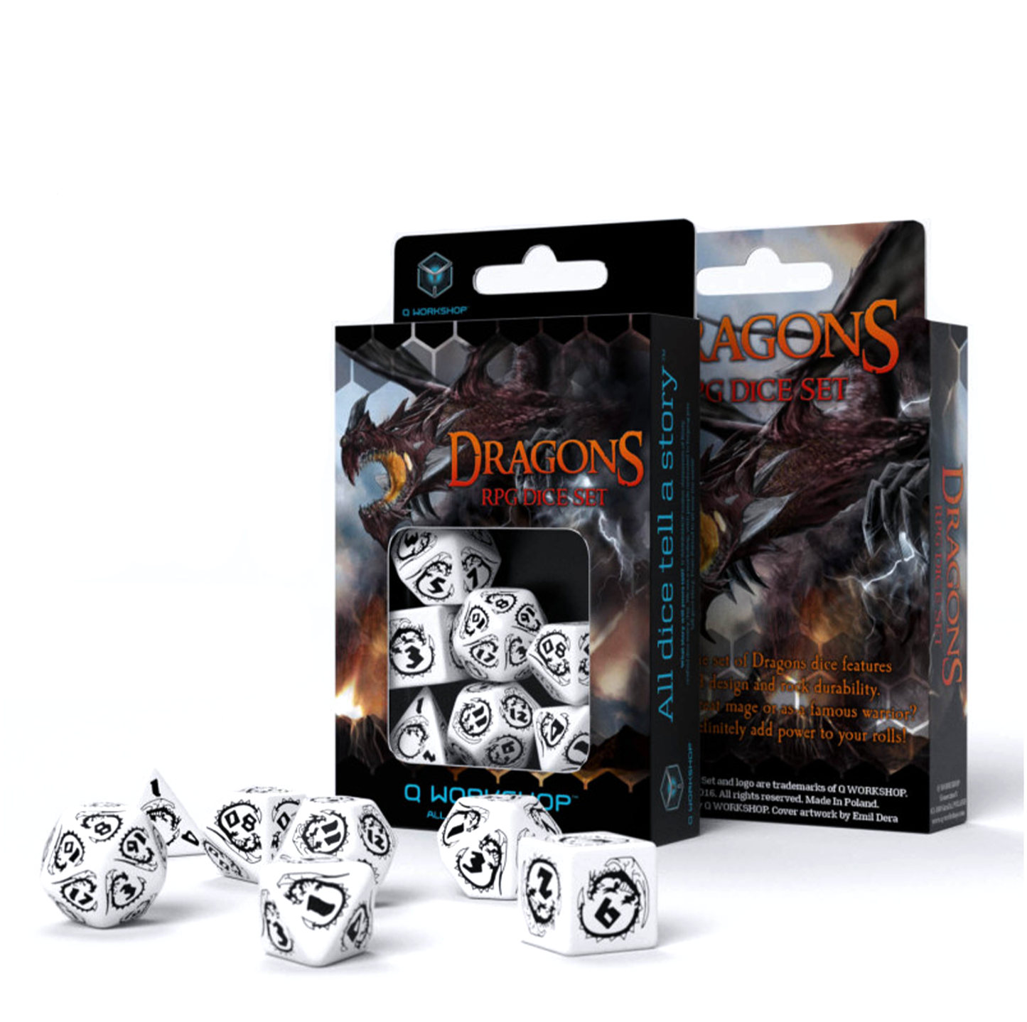 Set di dadi Dragons Rpg bianco e nero