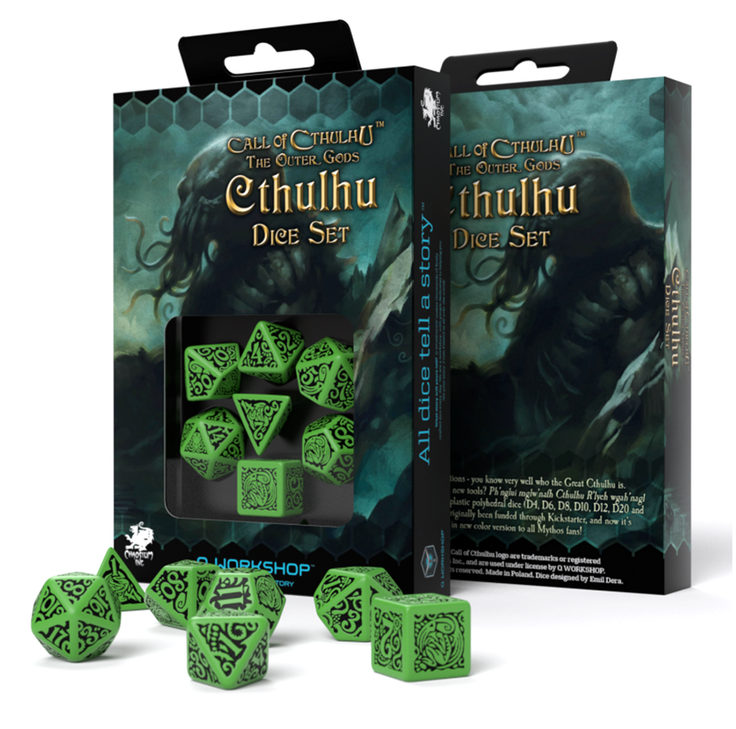 Set di dadi Cthulhu Coc The Outer Gods verde e nero