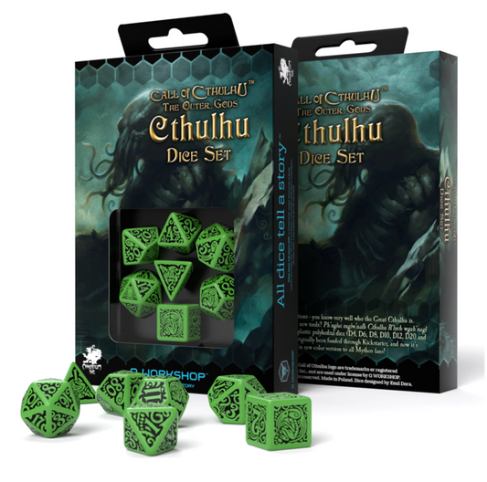 Set di dadi Cthulhu Coc The Outer Gods verde e nero